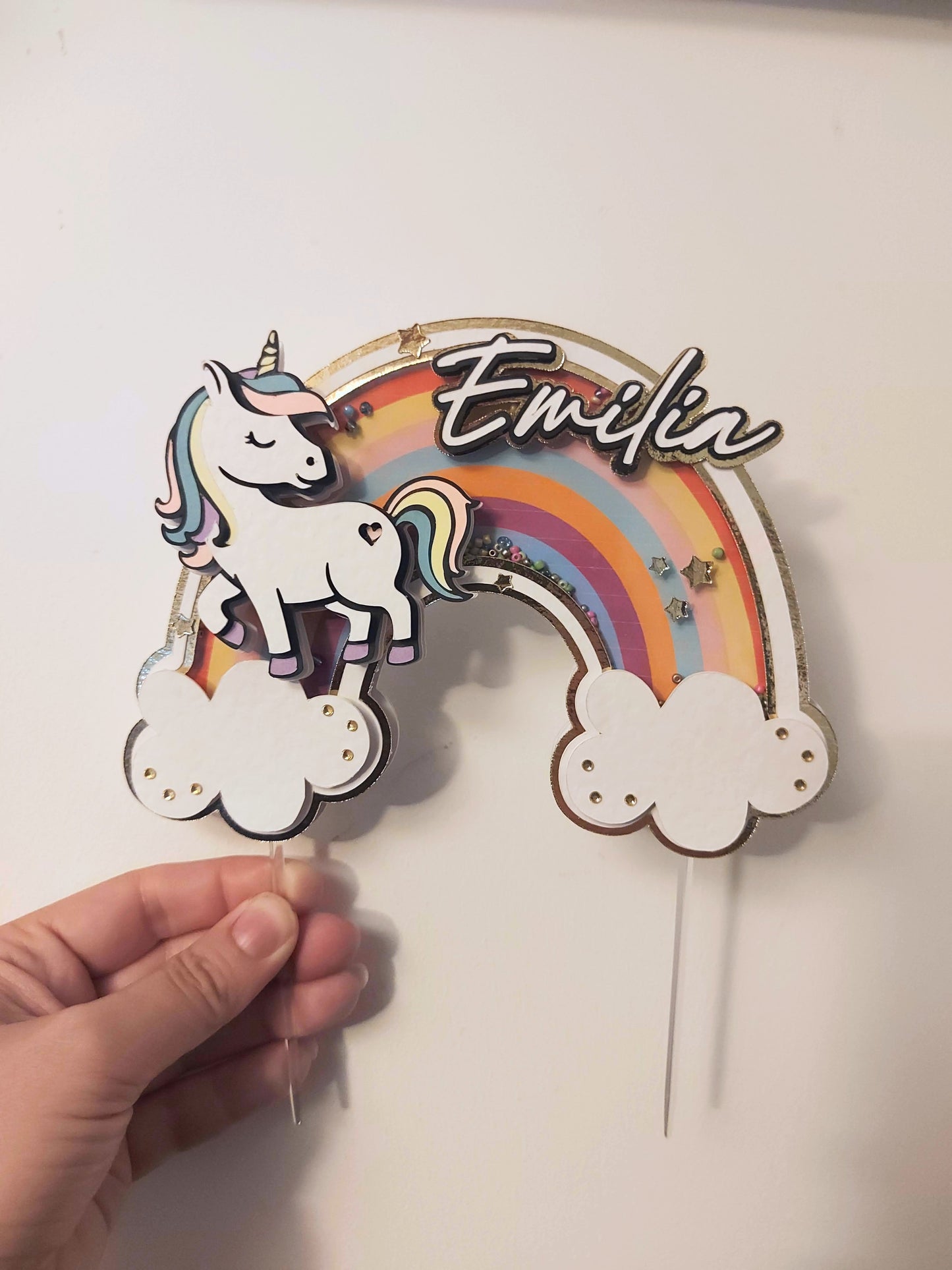 Rainbow Unicorn 3D Shaker Cake Topper